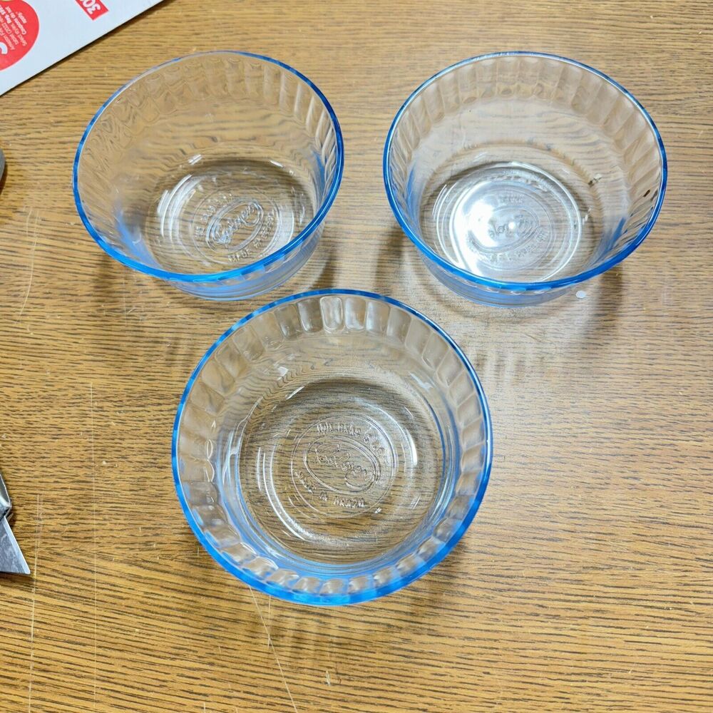 Vintage Colorex Brazil Light Blue Glass Custard Dessert Cups Bowls Set Of 3 HLBN